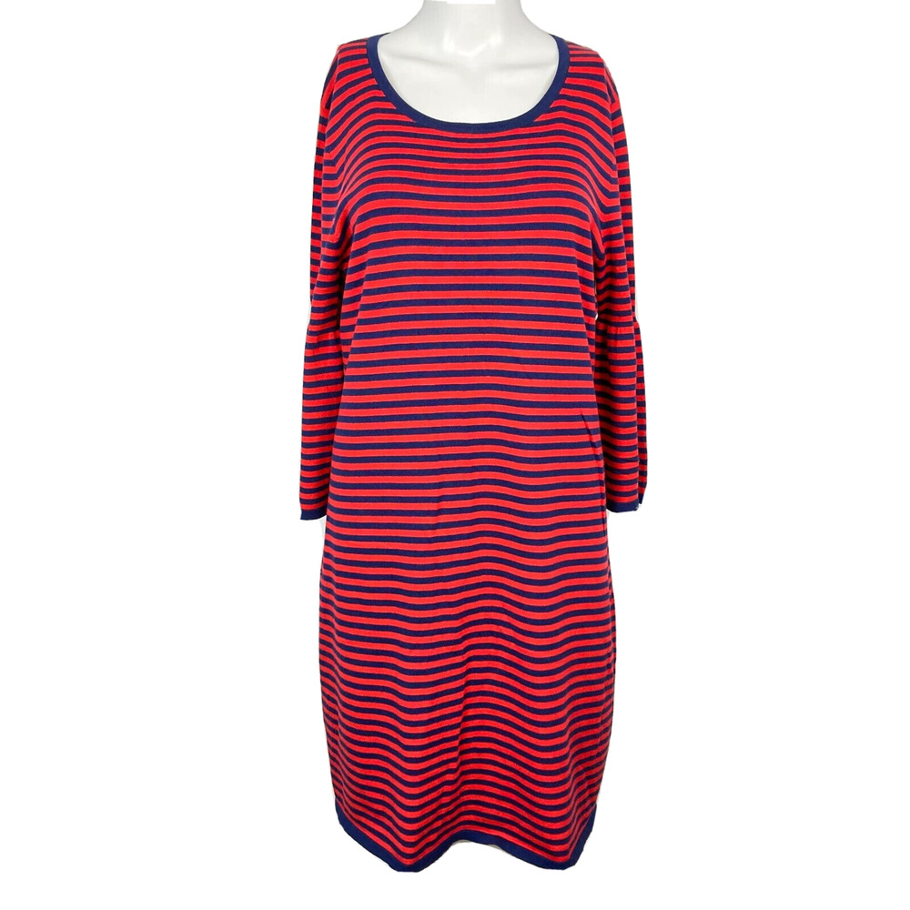 NWT Sail To Sable Dress Womens Sz L Red Navy Blue Striped Cotton Pullover Shift